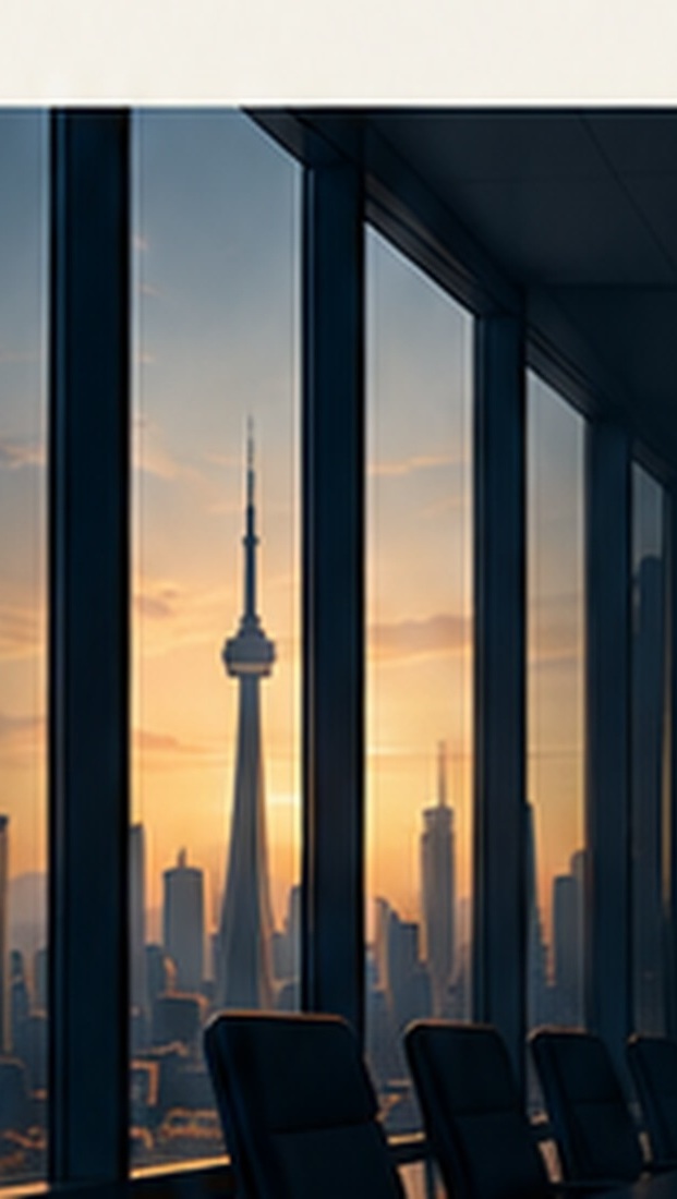 Executive boardroom overlooking a city skyline